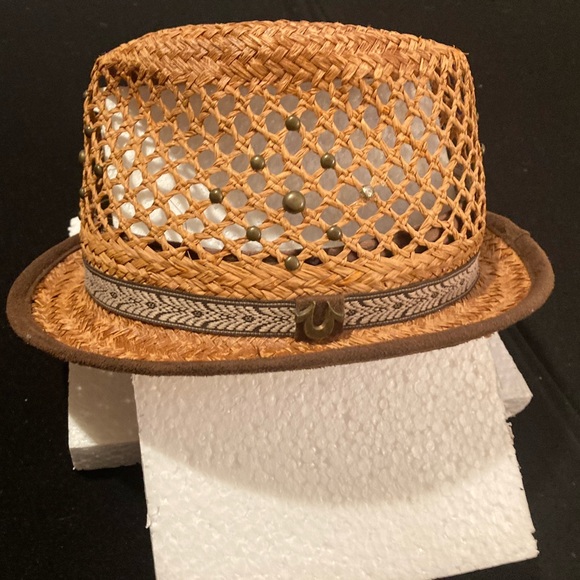 True Religion vintage straw Fedora, Embellished with metal studs, Suede brim OS - Picture 1 of 2